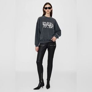 ANINE BING Jaci Paris Washed Black Sweatshirt, Size XS